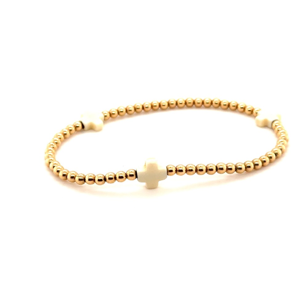 Gold Beaded Cross Accent Bracelet - Women